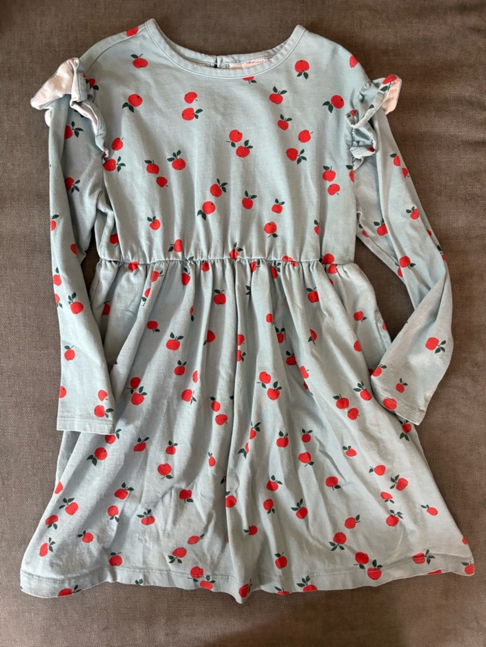Hanna Andersson Light Blue Apple Print Long-Sleeve Dress